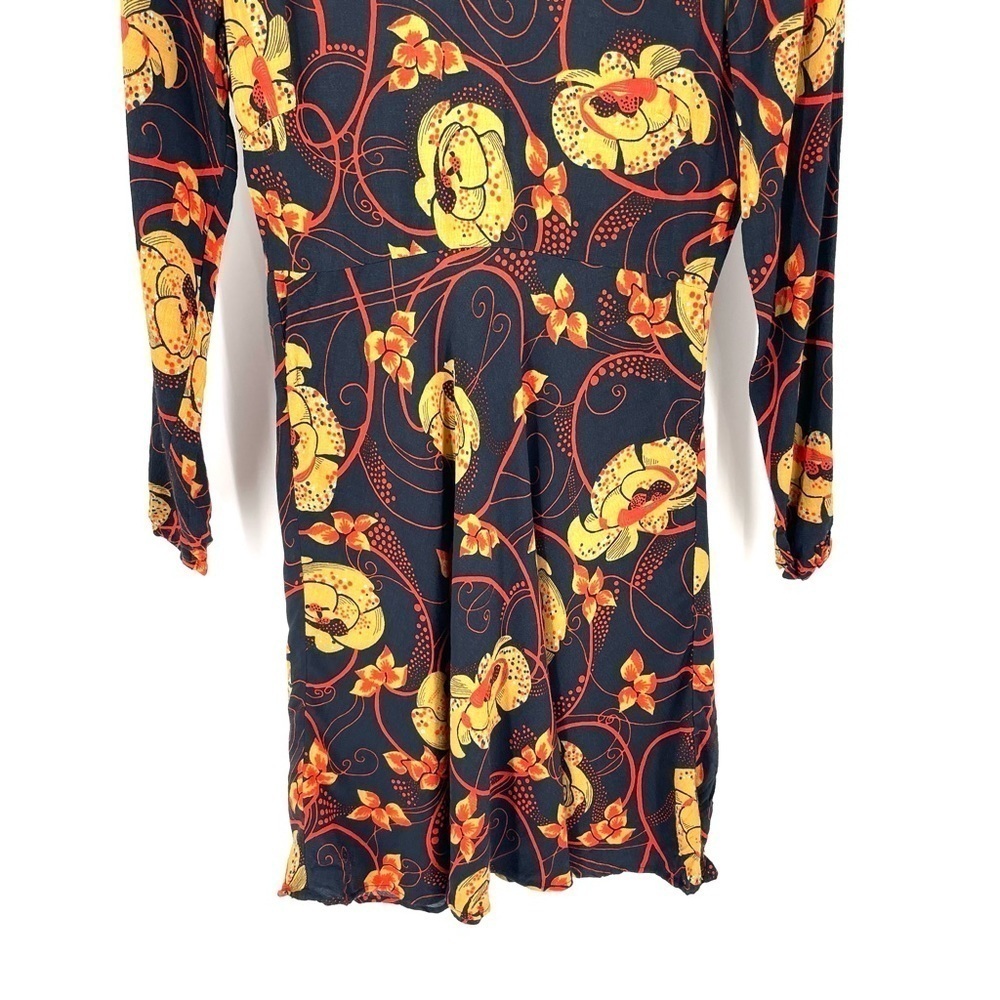 ZARA 70s High Neck Zip Long Sleeve Printed Flounce Tunic Short Stretch Dress - Picture 6 of 8